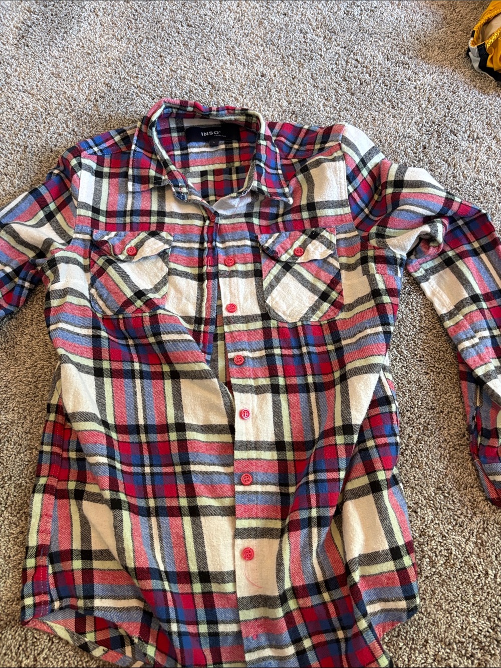 Plaid Button-Down Shirt Jacket - Red, Blue & Cream